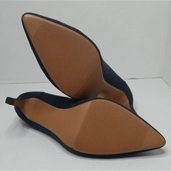 NEW Ashro Pumps Pointed Toe Blue Heels with  Cutouts & Woven Gold Design Sz 11 - Picture 5 of 7